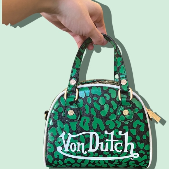 Authentic Von Dutch Lime Cheetah Bowling Bag Crossbody Purse Y2K Retro Vibe - Picture 13 of 14
